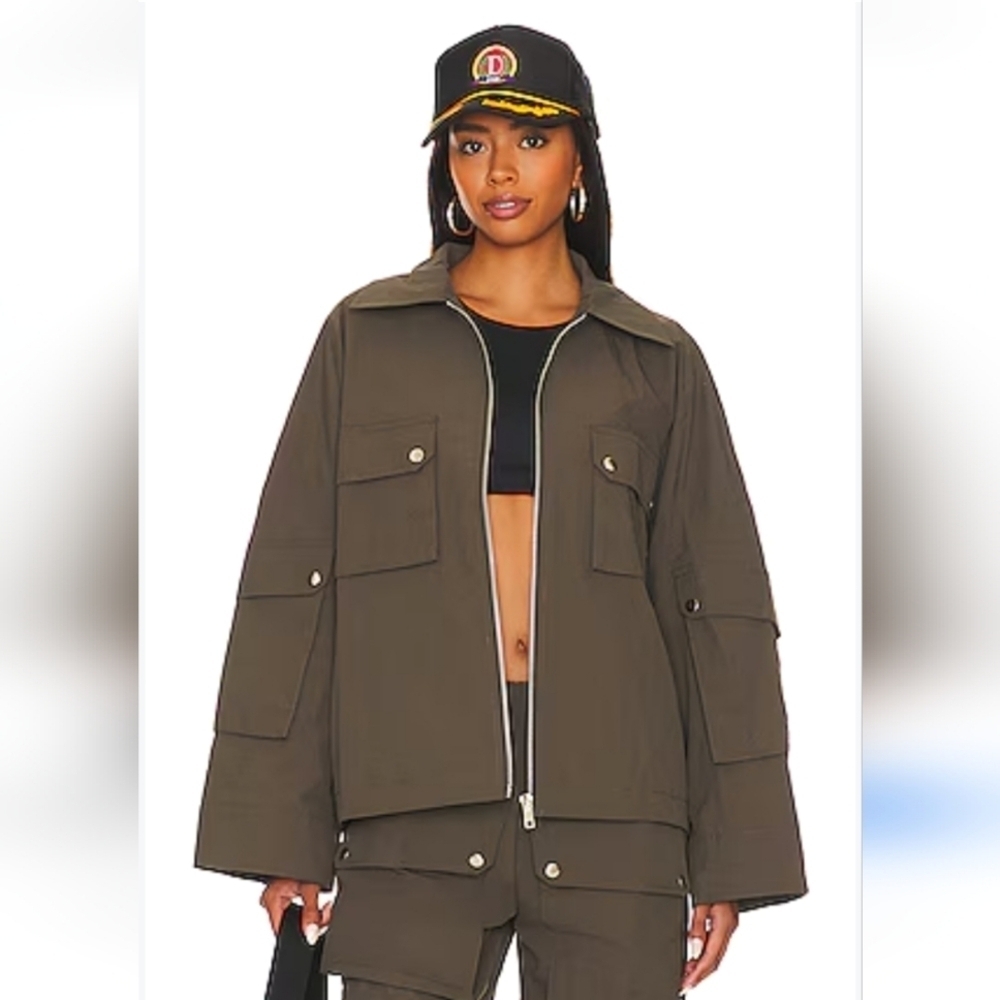 BY.DYLN Zach Utility Nylon Jacket in Coal/olive green. Size Small